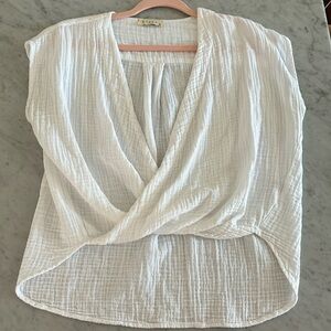 Stark High Low White Gauze Cotton Cap Sleeve Top Size S